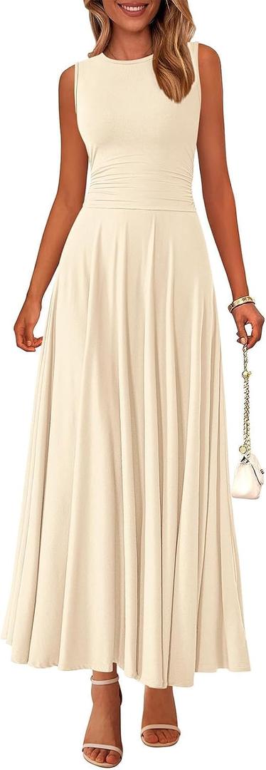 PRETTYGARDEN Womens Summer Dresses 2026 Casual Sleeveless Crewneck Aline Maxi Dress Stretch Tank Flowy Long Dresses, Small