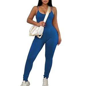 Workout Jumpsuits for Women Body Suits Full Bodysuits for Women Yoga Jumpsuits for Women One Piece Bodysuit Bodycon (Blue, X-Large)