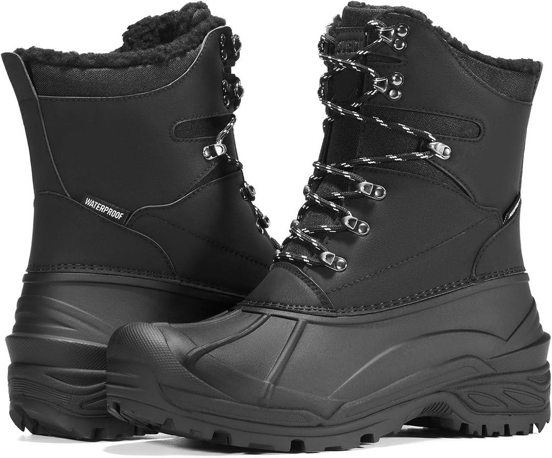 Men's Snow Boots Insulated Waterproof Lightweight Winter Boots Slip Resistant Duck Boots for Men (8, Black 2)