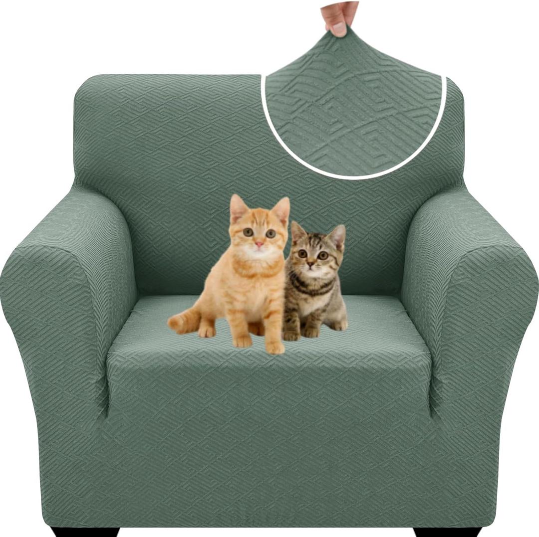 XINEAGE New Stretch Armchair Covers 1 Piece Chair Slipcovers Chair Protector for Living Room Thick Soft Chair Cover with Elastic Bottom Couch Cover for Pets Kids (31"-46", Pea Green)