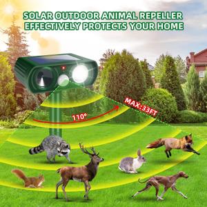 4 Pack Deer Repellent Devices Solar Animal Repellent Ultrasonic Cat Repellent Outdoor Raccoon Deterrent to Repel Squirrel Rabbit Dog Skunk for Yard Lawn