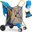 Old Bahama Bay Upright Beach Cart with Large Wheels for Sand, Wide Wheelbase, 100 lbs Capacity Beach Wagon with Insulated Cooler Bag, Mesh Body Board and Umbrella Holder