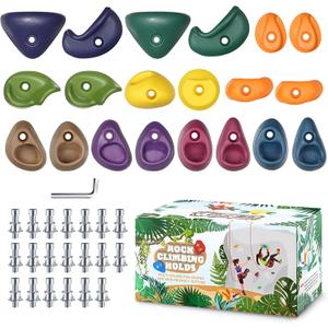 TOPNEW 20PCS Rock Climbing Holds with Mounting Hardware - Climbing Rocks for Indoor/Outdoor Kids Adults Rock Wall, Play Set & Climbing Gym, Dark Color