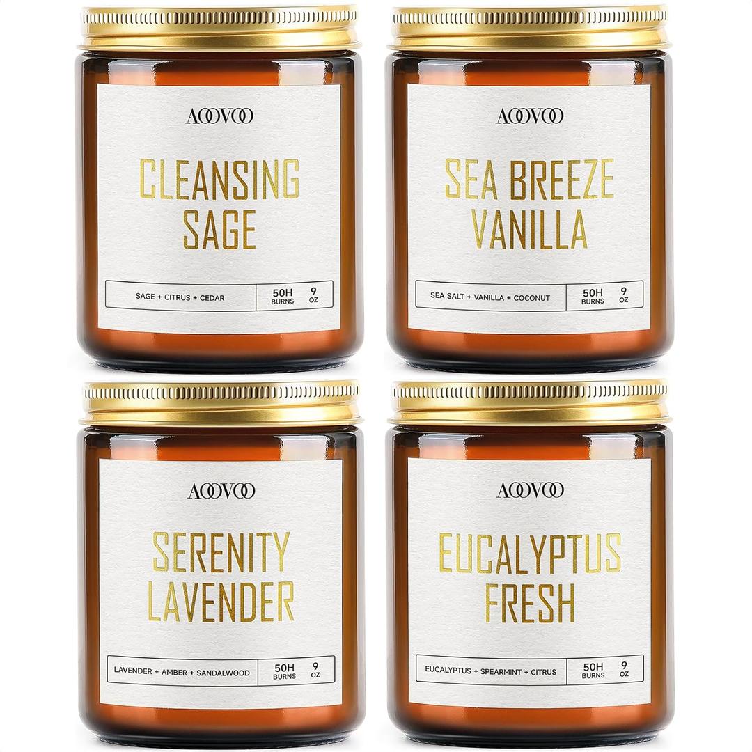AOOVOO Scented Candles - 4PC Candle Set, 36 oz Soy Candles, Soy Candle for Home Scented, Lavender/Vanilla/Eucalyptus/Sage