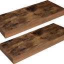 HOOBRO Floating Shelves for Wall, Wall Mounted Shelf Set of 2, 15.7" Hanging Shelf with Invisible Brackets, for Wall Decor Storage in Bathroom Bedroom Kitchen Living Room Office, Rustic Brown BF40BJ01