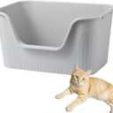 SpaceTime Large Cat Litter Box with High Sides,Cat Boxes for Indoor Cats,Cat Litter Pan for Kitty,Litter Box with Low Entry,Easy to Clean,Anti-Splashing (Grey)