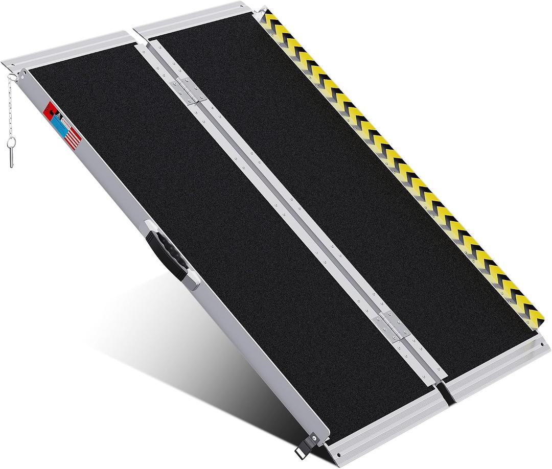 WHALEMOTOR Portable Wheelchair Ramp 4FT, Anti-Slip Aluminum Folding Portable Ramp, Wheelchair Ramps for Home, Weight Capacity Up to 800 LBS, with Transition Plates Above and Below, Loading Dock Plates