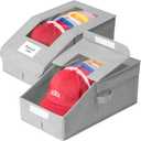 2 x Hat Organizer for Baseball Caps, 2 Pack Stackable Hat Storage Boxes with Clear Window, Holds up to 28 Caps, Foldable Hat Organizer for Closet & Shelf, Grey