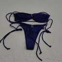 SOLY HUX Bathing Suit for Women Halter Ring Linked Tie Side Bikini Sets Two Piece Swimsuit (Large, Plain Dark Blue)