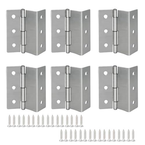 Half-Surface Hinges 3" Chest Hinges，6 Pack Offset Door Hinge with 36 Screws，1.8 mm Thickness Max Load 66 lb for Expandable Door, Cabinet, Furniture Vintage Jewelry Chest（Silver）