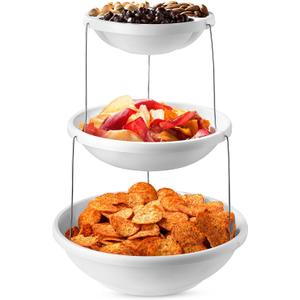 Masirs 3-Tier Collapsible Bowl: Decorative Design Folds for Minimal Storage. Ideal for Serving Snacks, Salad, and Fruit. Top Bowl Divided into Three Sections, (Party Bowl)
