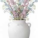 Mimorou Ceramic Vase with Handles 11 Inch Rustic Vintage Farmhouse Decorative Flower Vase Textured Pottery Decor for Pampas Grass Dried Flowers Home Table Centerpiece(White)
