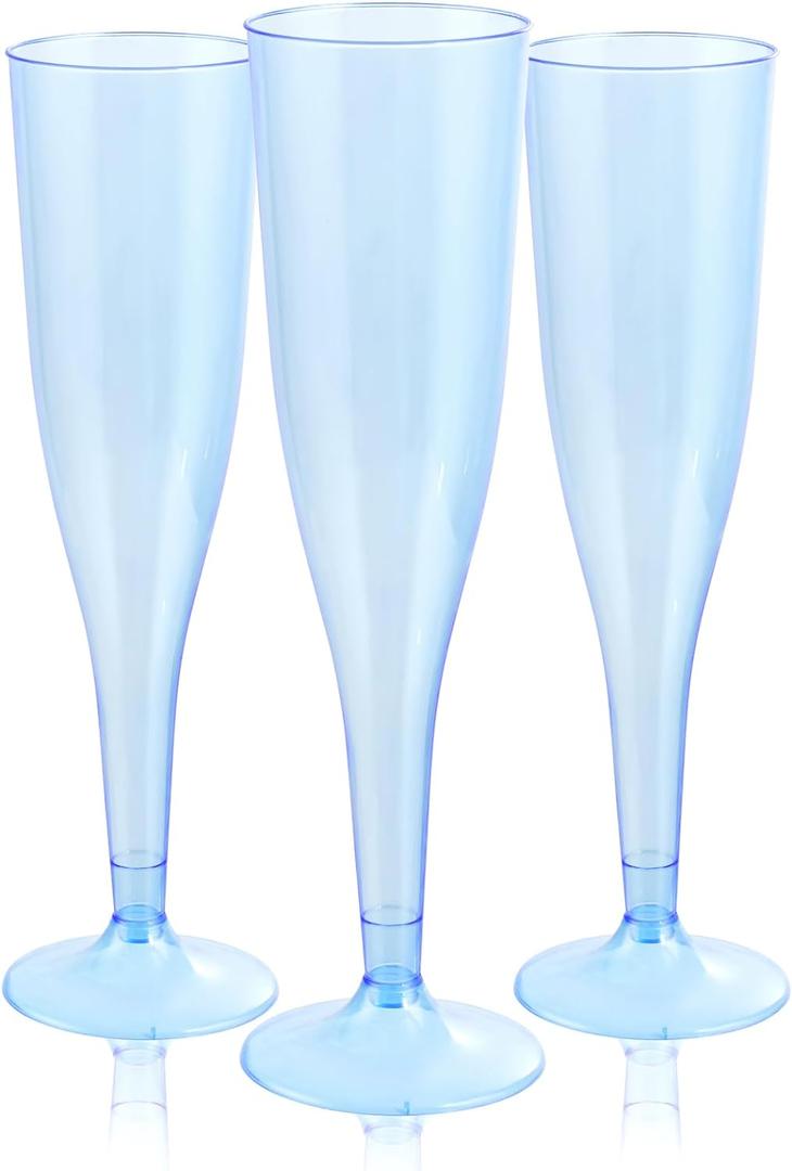 WDF 36 Pack Clear Blue Plastic Champagne Flutes - 7OZ Blue Champagne Flutes Plastic, Champagne Glasses Disposable for Party & Wedding