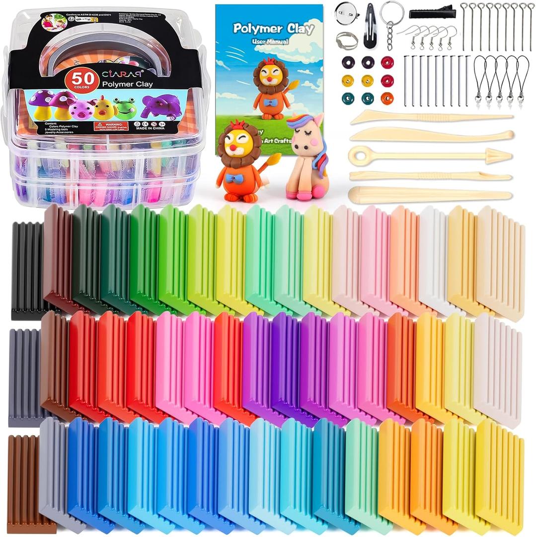 CiaraQ Polymer Clay Starter kit, Oven Bake Modeling Clay with Sculpting Tools, 50 Colors, 3.46 lbs (25g / pcs)