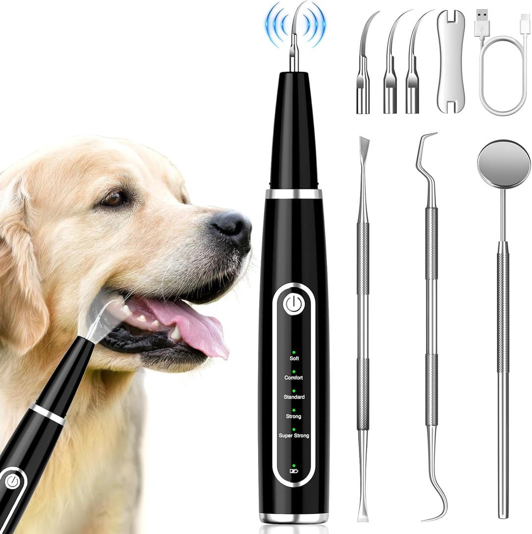 Dog Tartar Remover for Teeth, Plaque Remover with LED Light Teeth Cleaning Kit 5 Modes for Dogs and Cats, Black