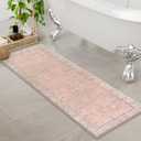 Uphome Boho Bathroom Runner Rug Mat 18x47, Non-Slip Soft Shaggy and Comfortable Large Size Microfiber Vintage Farmhouse Bath Rug, Super Absorbent and Thick, Machine Washable, Long Bath Mat, Pink (1'6" x 3'11" (Rectangular))