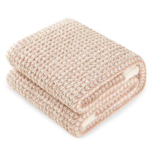 Snuggle Sac Waffle Throw Blanket for Couch Bed Sofa 50x60 inches, Reversible Beige Blanket Microfiber Fluffy Fuzzy Cozy Knit Soft Throws for Women Mothers Birthday Gifts