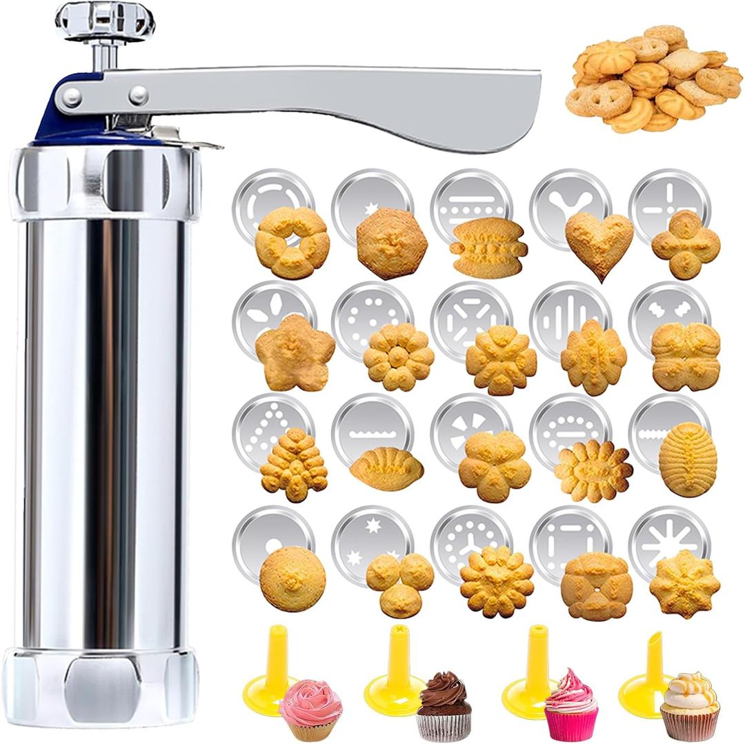 Cookie Press Gun & Cookie Maker Machine - Spritz CookiePress Kit with 20 Discs & 4 Piping Tips | Cheese Press for Baking & Cake Decorating, Perfect for Thanksgiving Christmas