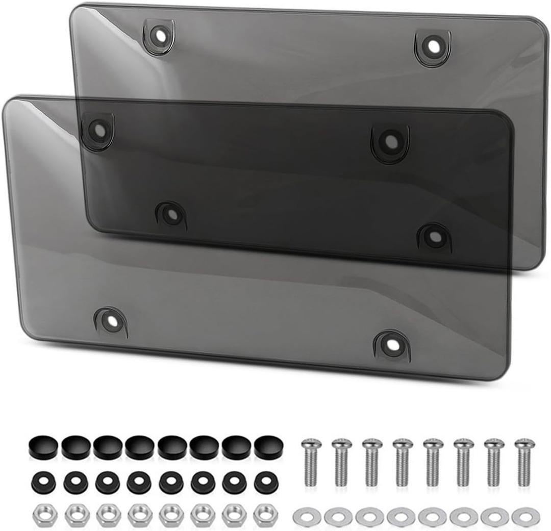2 Pack Transparent License Plate Shield UV Protective Trim for Standard US Plates (12.2" x 6.3"), Gray