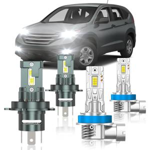 Fit for Honda CRV 2007-2014 Light Bulbs, High/Low Beam Fog Light Bulbs Combo, 800% Brightness, 6000K Cool White, Plug and Play, Pack of 4
