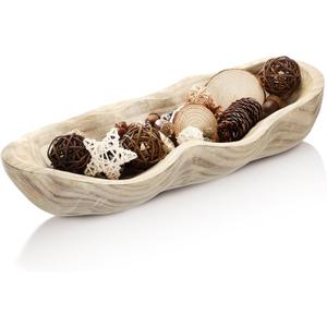 Nuogo 1 Pack 16 Inch Wavy Live Edge Dough Bowl Large Size Wood Rustic Dough Bowl Decorative for DIY Farmhouse Home Supplies Kitchen Decoration(Light Color)