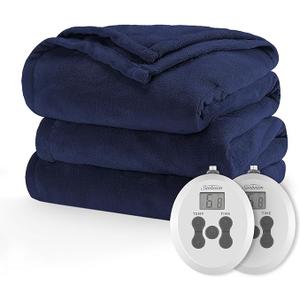 Sunbeam Royal Luxe Microplush Heated Electric Blanket Twin Size, 84" x 62", 12 Heat Settings, 12-Hour Selectable Auto Shut-Off, Fast Heating, Machine Washable, Warm and Cozy, Orion Blue
