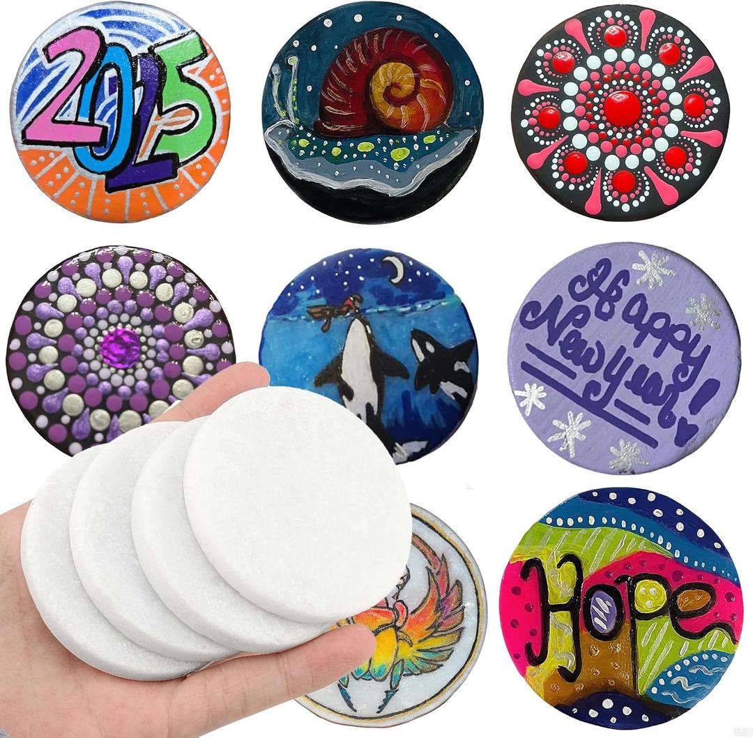 Lulonpon 60 Painting Rocks, 2 Inches White Round Rocks for Painting, Smooth Rock Bulk, Flat Rock, Natural Smooth Surface Arts and Crafting Painting Supplies