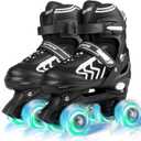 Kids Roller Skates for Boys Girls Children Beginners, 4 Sizes Adjustable Roller Skates for Youth Big Kids for Outdoor Indoor Sports (Medium, Black & White)