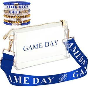 Tondiamo 10 Pcs Game Day Transparent Bag & Bracelet for Stadium Events Game Day Stadium Approved Football Accessories Outfits (Blue)