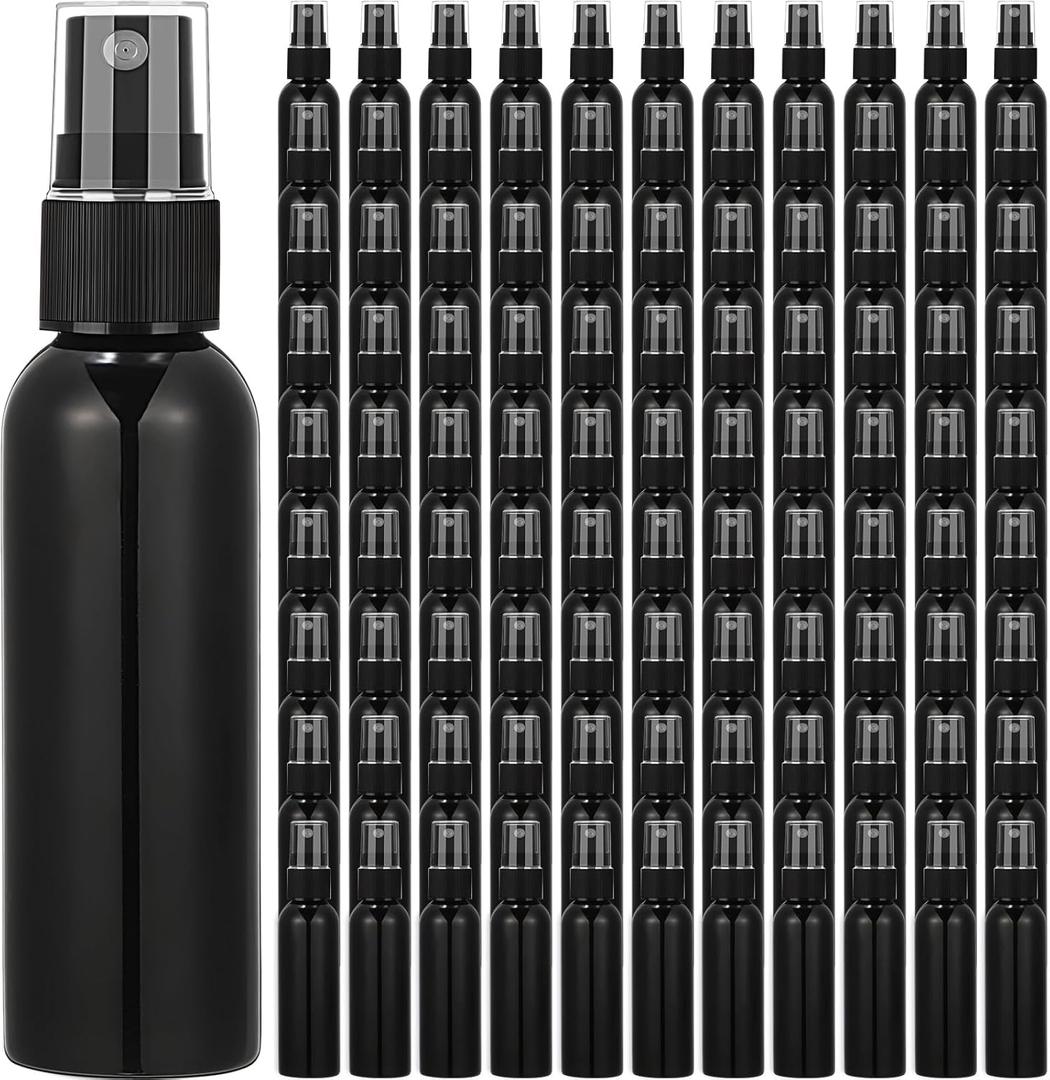 Tanlade 100 Pcs 2oz Small Spray Bottles Refillable Mini Spritzer Clear Empty Plastic Spritz Bottle Refillable Reusable Travel Size Mist Sprayer for Travel Cleaning Perfume Liquid(Black)