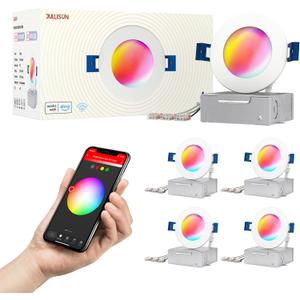 3" LED Recessed Canless Smart Wafer Downlight, WiFi APP & Voice Control, 120VAC, 7W, 420LM, RGB + 2700K-6000K, ETL & FCC & IC, Wet Rated, Compatible with Alexa/Google Home, White - 4 Packs