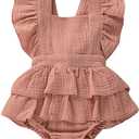 Douhoow Infant Baby Girl Romper Baby Ruffle Bodysuit Jumpsuit One-Piece Cotton Linen Clothes (12-18 Months, Khaki)