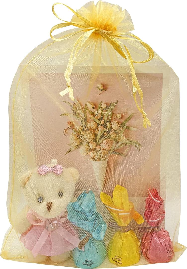 Jexila 50pcs Large Organza Bags 8X12 Inch Gold Sheer Mesh Drawstring Gift Pouches for Christmas Wedding Party Favors (Gold)