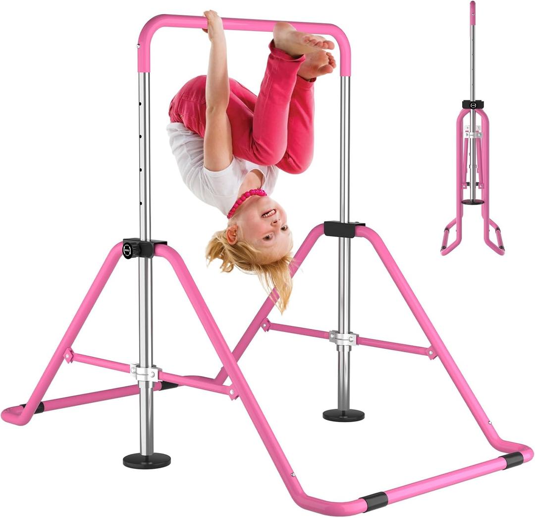 Kids Gymnastics Bar Gymnastic Equipment for Home Adjustable Height Gymnastic Training Bar Gymnastic Stuff for 3-7 Years Old Girls (Pink)
