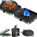 Portable Camping stove, 2 Burner Foldable Camping Stove with Griddle and Carrying Bag & Hose, 8600BTU Portable Propane Camp Stove with Ignition & 2 Adjustable Burners,for Camping Tailgating BBQ Grill