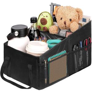 Car Organizer, Car Backseat Organizer for kids, Car Organizer with Divide, Handles and Multiple Mesh Pockets, Passenger Seat Organizer, Travel Accessories Collapsible Small Car Seat Storage Caddy