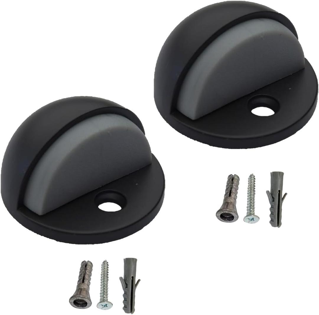 QCAA Low Dome Floor Door Stop, H 25.4 x Diameter 44.5mm, Zinc Die Cast, Matte Black, 2 Pack, Made in Taiwan