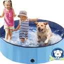 Foldable Dog Bath Swimming Pool Plastic Kiddie Pool Professional Tub Collapsible Grooming Bathtub for Pets Kids Baby and Toddler, 48 x 12 Inches Blue