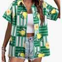 ALLTB Hawaiian Shirts for Women Tropical Floral Printed Hawaii Shirts Button Down V Neck Short Sleeve Blouses Tops