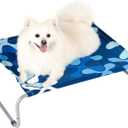 Elevated Dog Bed for Small Dogs 40lb,Breathable Cooling Raised Washable Dog Cot,Metal Frame, No-Slip Feet,Polyester Cotton,Indoor/Outdoor Pet Bed,28 * 22 * 7in, Clover Ocean Blue