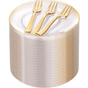 Festiva 200Pcs Clear Plastic Dessert Plates Disposable 6.3" with Plastic Forks 5" - Small Clear Plates-Dessert/Cake/Appetizer Plates for Birthday/Easter Party & Wedding - Serve for 100Guests