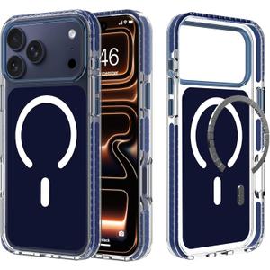 tharlet Strong Magnetic for iPhone 17 Pro Case Blue Clear Protective | Clear Shockproof Protective [MagSafe Compatible] Full Camera Protection With Screen Protector, Military-Grade Drop Protection