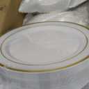 BESTVIP 200PCS Gold Plastic Plate, Disposable Party Plates with 100 Dinner Plates and 100 Dessert Plates, Plastic Plates for Party, Wedding and Birthday