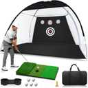 Golf Net: 10 x 7ft Golf Hitting Nets for Backyard Driving, Indoor & Outdoor Chipping Practice, Targets, Swing Correcting Arm Band & Balls, Ideal Gifts for Him Men Dad Husband
