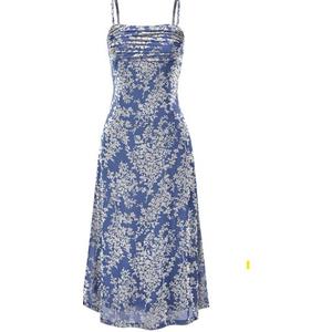 BTFBM Women's Summer Dress Sleeveless Spaghetti Strap Midi Dress Sexy Cowl Neck Floral Cocktail Dress Party Dresses, XL