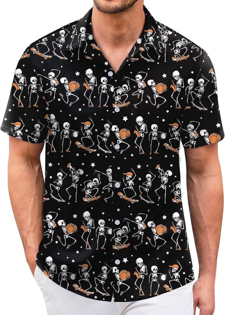 Hawaiian Shirt for Men Short Sleeve Button Down Shirt Men Casual Summer Tropical Beach Aloha Shirts Hawaii Party (Black, XL)