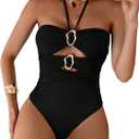Verdusa Women's Cut Out One Piece Swimsuit Backless Halter Bathing Suit (Large, Black)