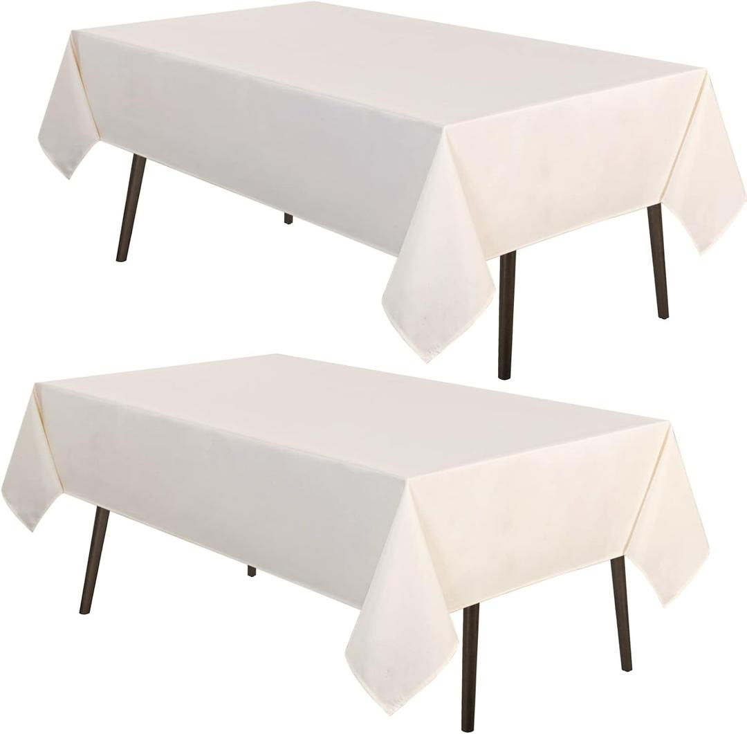 2Pack Beige Tablecloth 60x120 Inch Rectangle Table Cloth for 8 Feet Table- Wrinkle Resistant Washable Polyester Table Cover for Dining Party and Camping