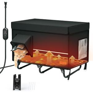 26'' XL Collapsible Heated Cat House - Metal Frame, 100% Insulated Waterproof Outdoor Stray Cat Shelter with Heating Pad & Escape Door, Adjustable Heat & Timer, Warm Shelter for Cats, Black