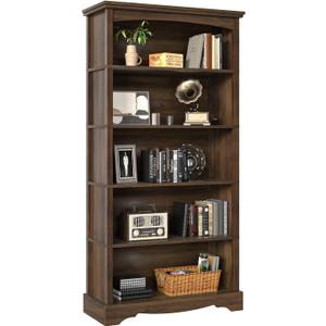 TVU 5-Tier Wooden Bookshelf, 65 Inch Tall Bookshelf with Storage, Floor Standing Modern Style Display Bookcase for Living Room, Office, Study Room, Entryway, Brown